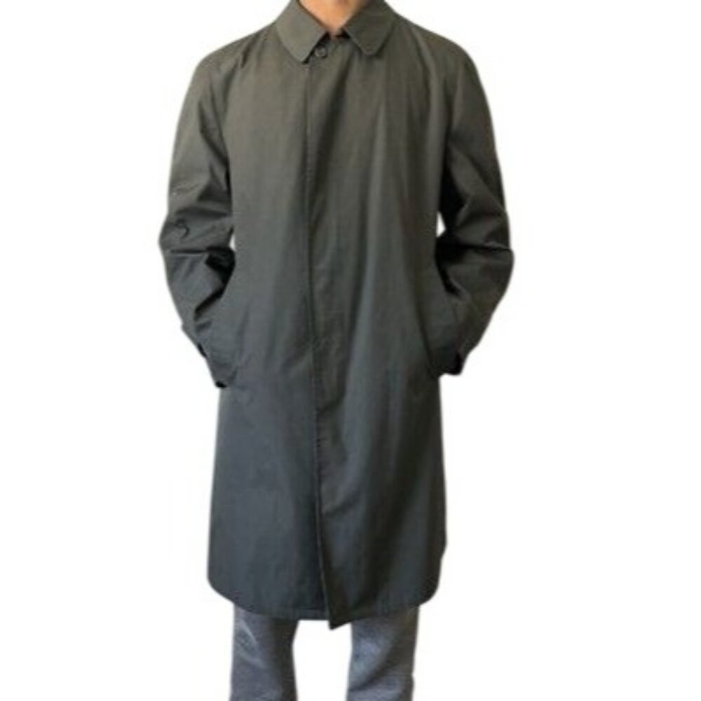 Vintage Alligator Super Gaberdine Mens Black Preppy Trench Coat Plaid Black 42R